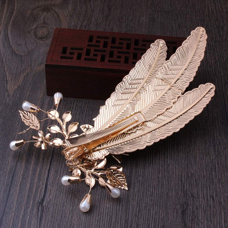 Suoirblss Metal Leaf Feather Hair Accessories Wedding Girl Women Hairpin Hair Claw Clip Jaw Clips Duckbill Clip - Image 2